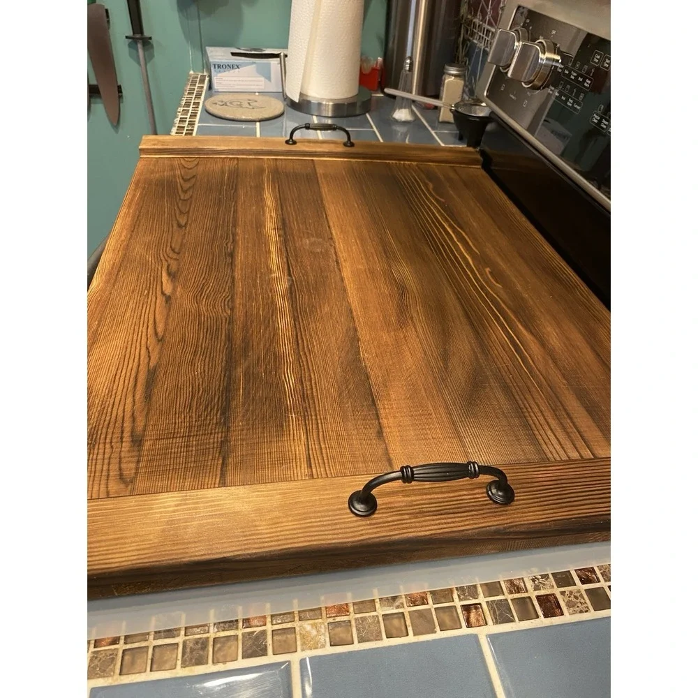 Handmade Rustic Wooden Stove Cover Noodle Board w/ Handles Farmhouse Decor‎ NEW